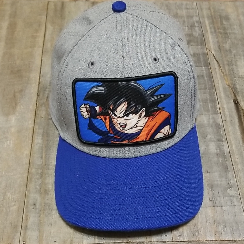 Dragon Ball Z Goku Anime Snapback Hat Gray & Blue Patch Logo Adjustable Cap OSFM